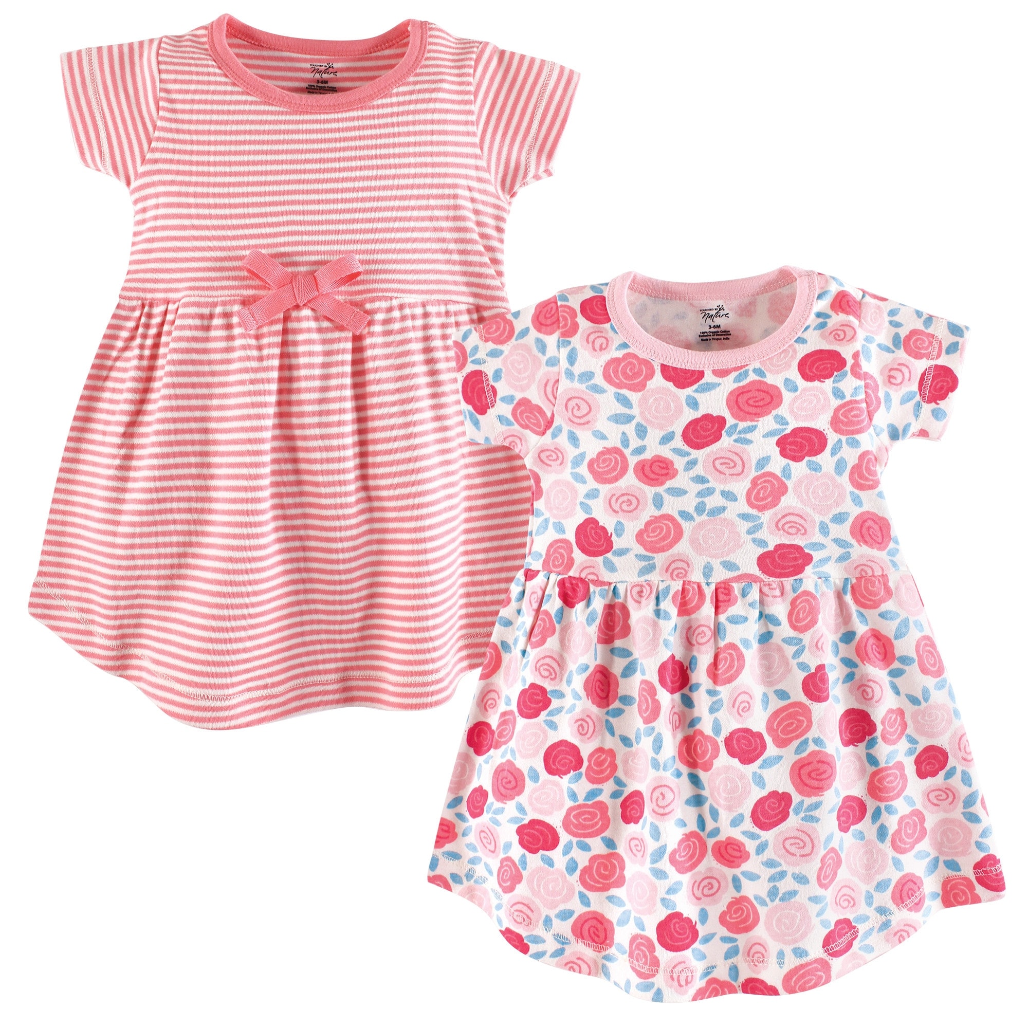 Touched by Nature Baby and Baby Girl Organic Cotton Short-Sleeve Dresses 2pk, Rosebud