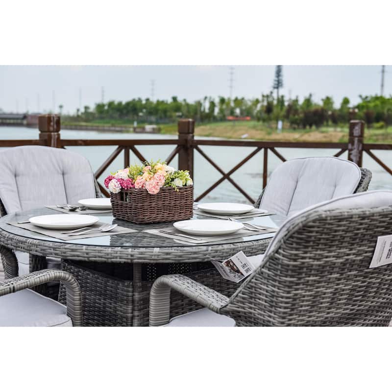 5-piece Patio Wicker Dining Set with Cushions Outdoor Furniture