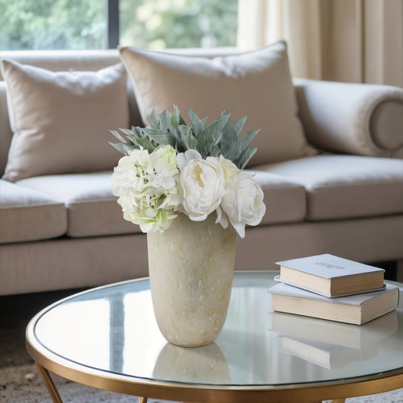 Glass Decorative Vase Textured Handcrafted Sculptural Statement Style - Ivory - 7" x 7" x 12"