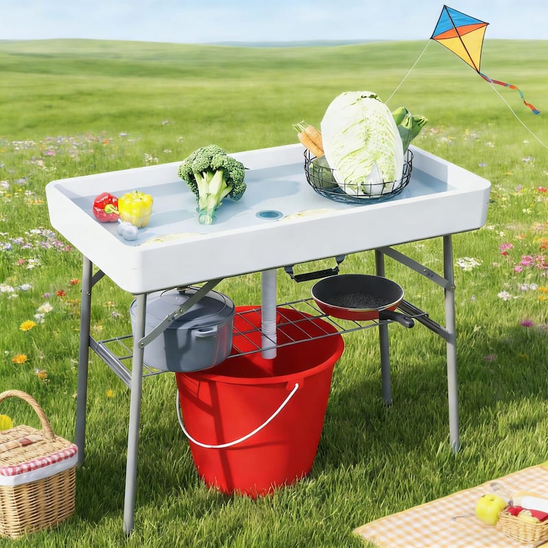 GDFStudio - Orion Folding Outdoor Ice Cooler Table for Effortless Entertaining