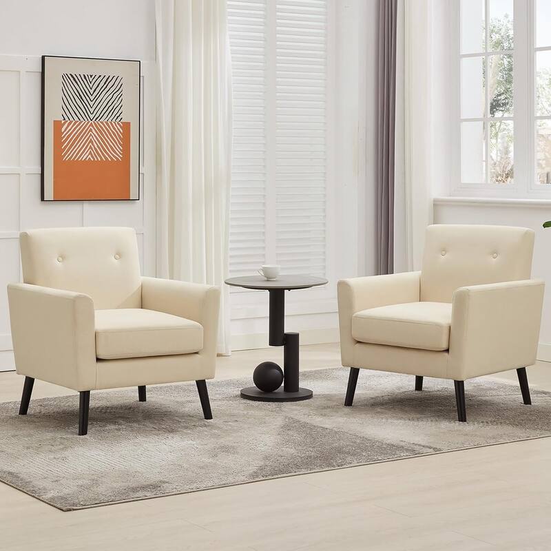 Mid-Century Accent Chairs, Modern Living Room Chairs with Linen Fabric