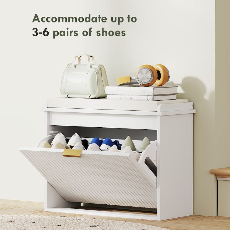Shoe Storage Bench with Cushioned Seat and Flip Drawer Entryway Organizer