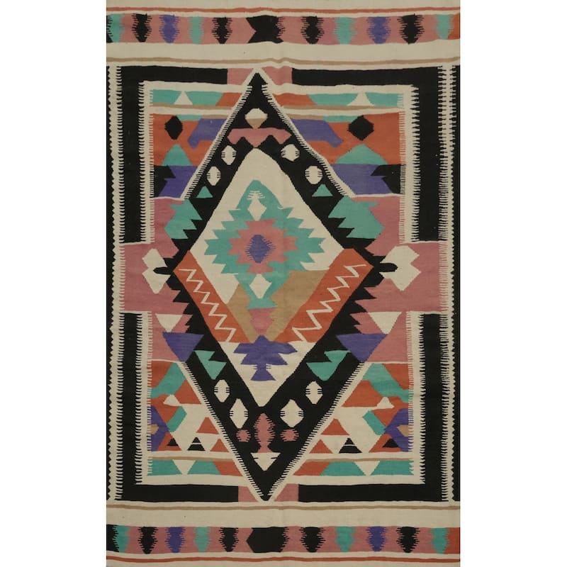 Hand Woven Oriental 100% Wool Carpet Southwestern Tribal Multi-Colored Kilim Area Rug - 8' 0'' X 5' 0''