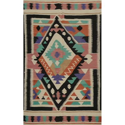 Hand Woven Oriental 100% Wool Carpet Southwestern Tribal Multi-Colored Kilim Area Rug - 8' 0'' X 5' 0''