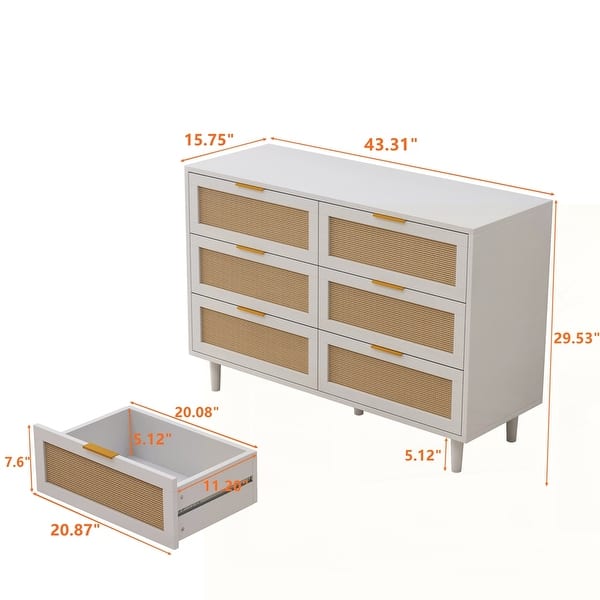 dimension image slide 7 of 8, 6-Drawers Rattan Storage Cabinet