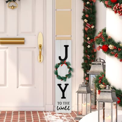 Joy to the World Christmas Porch Sign with Wreath - 35.75"