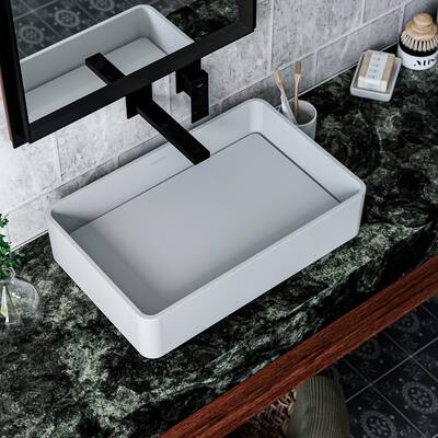 Karran Quattro QM177 Matte White Acrylic 21 in. Rectangular Bathroom Vessel Sink