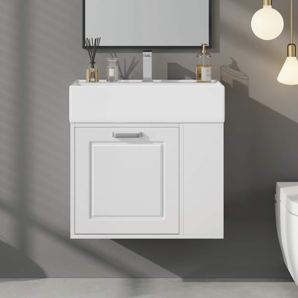 21.8-Inch Bathroom Vanity with Sink, One Large Drawer, Adjustable Shelf, Toilet Paper Holder