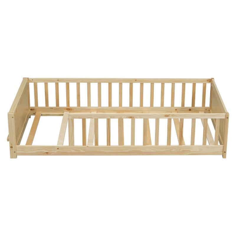Floor Platform Bed with Built-in Book Storage Rack,Twin Size