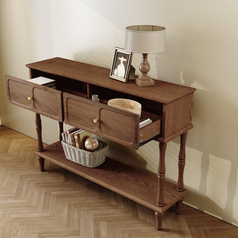 Mid-Century Console Table with 2 Doors for Entry and Living Room