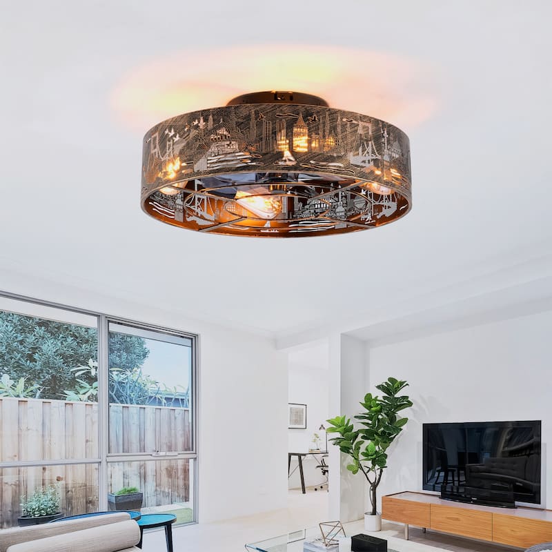 20" Iron Art Ceiling Fans with Remote, Farmhouse Flush Mount Ceiling Fan with 6 Speeds Reversible Motor - Blush+Gold,Bronze