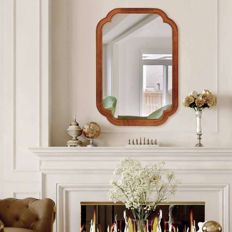 20"x 30" Solid Wood Frame Rounded Corner Decorative Mirror, For Bedroom, Bathroom, Living Room, Entryway