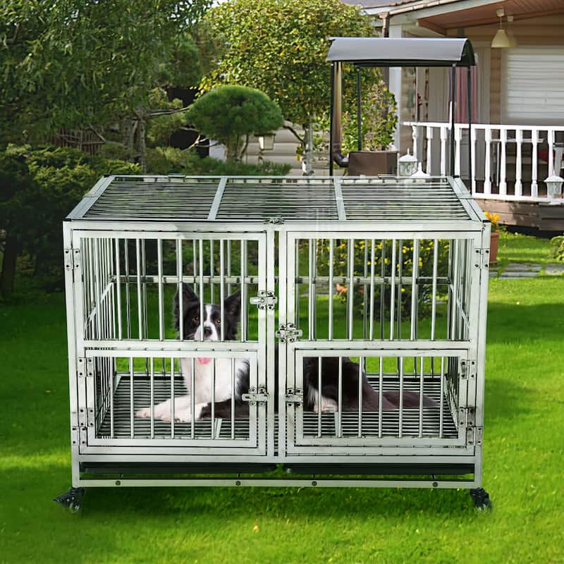 48" Heavy Duty Dog Crate Cage Kennel with Wheels