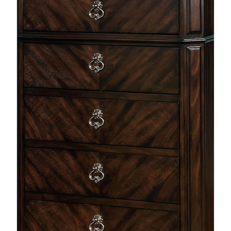 Five Drawer Solid Wood Chest with Clipped Corner, Espresso Brown
