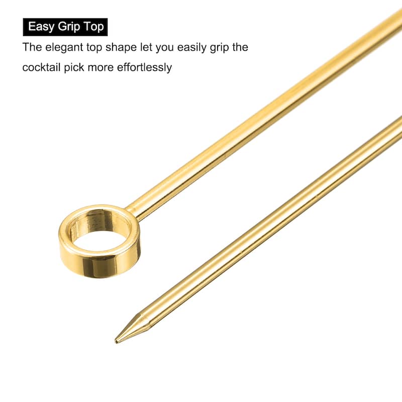 Metal Cocktail Picks 8Pcs, Reusable Cocktail Toothpick Circle Shape - Gold - 11 cm/ 4.3 inches