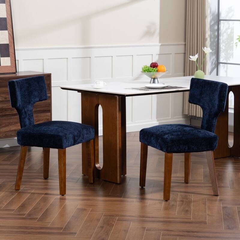 Linen Upholstered Dining Chairs Set of 2, Ergonomic Armless Side Chairs, Kitchen Chairs with Curved Back & Hardwood Frame