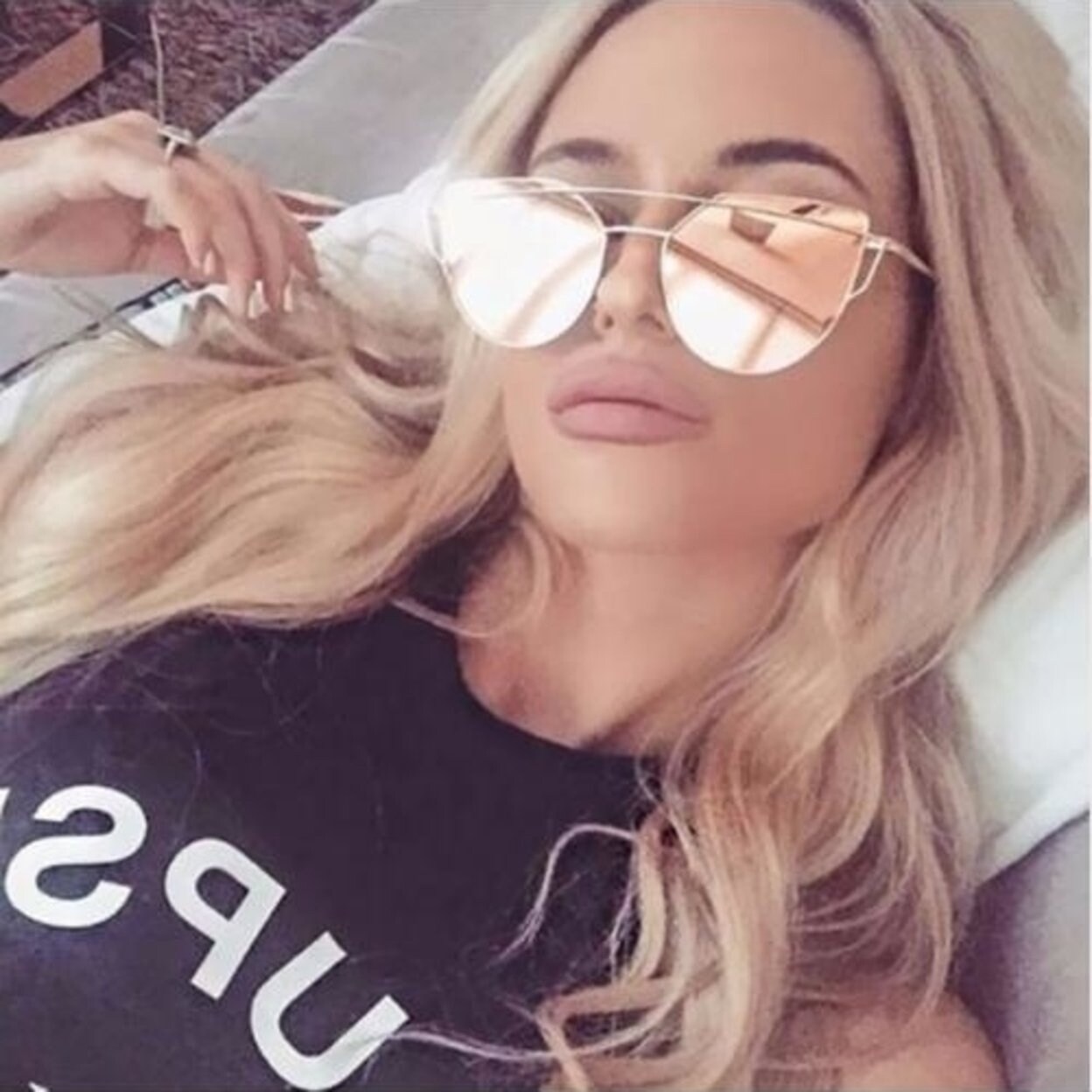 4547 Multiple Sunglasses Cat Eye Mirrored Glasses Oversized Women Gold+Brown