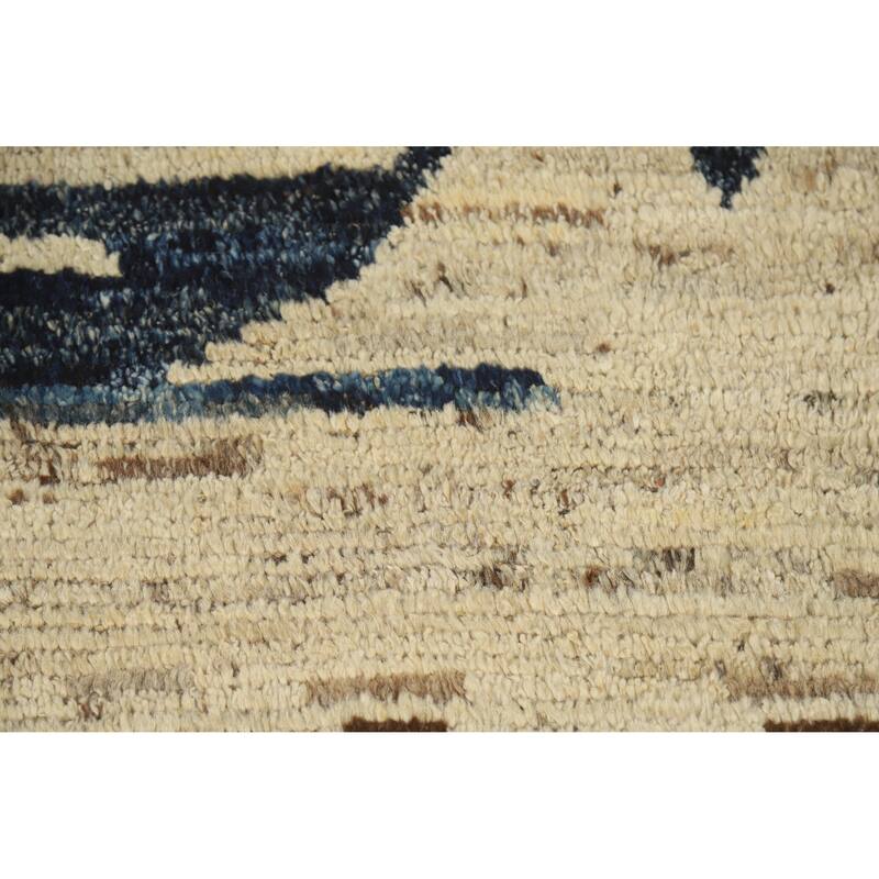 Abstract Moroccan Oriental Rug Hand-Knotted Modern Beige Wool Carpet - 3'9" x 6'2"