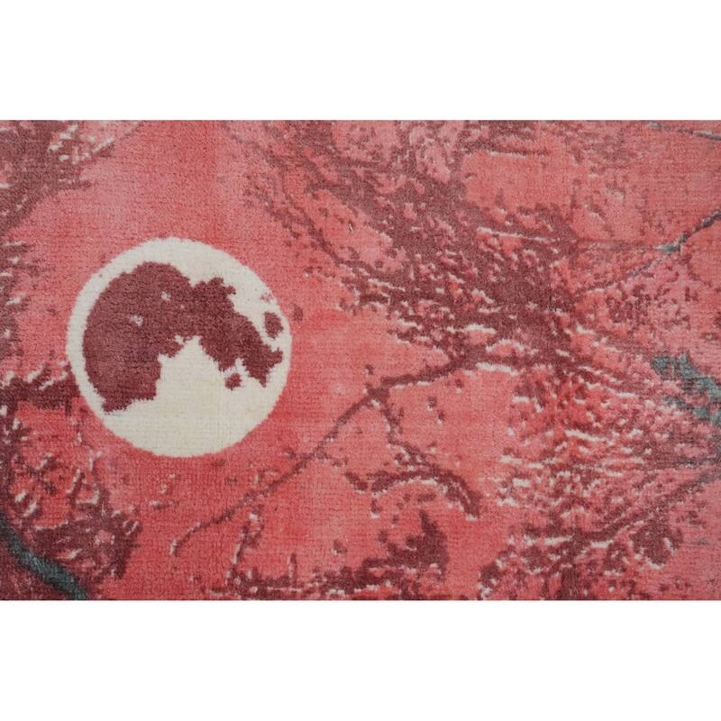 Hand Knotted Oriental Viscose Silk Carpet Modern Pictorial Pink Abstract Area Rug - 7' 2'' X 5' 3''