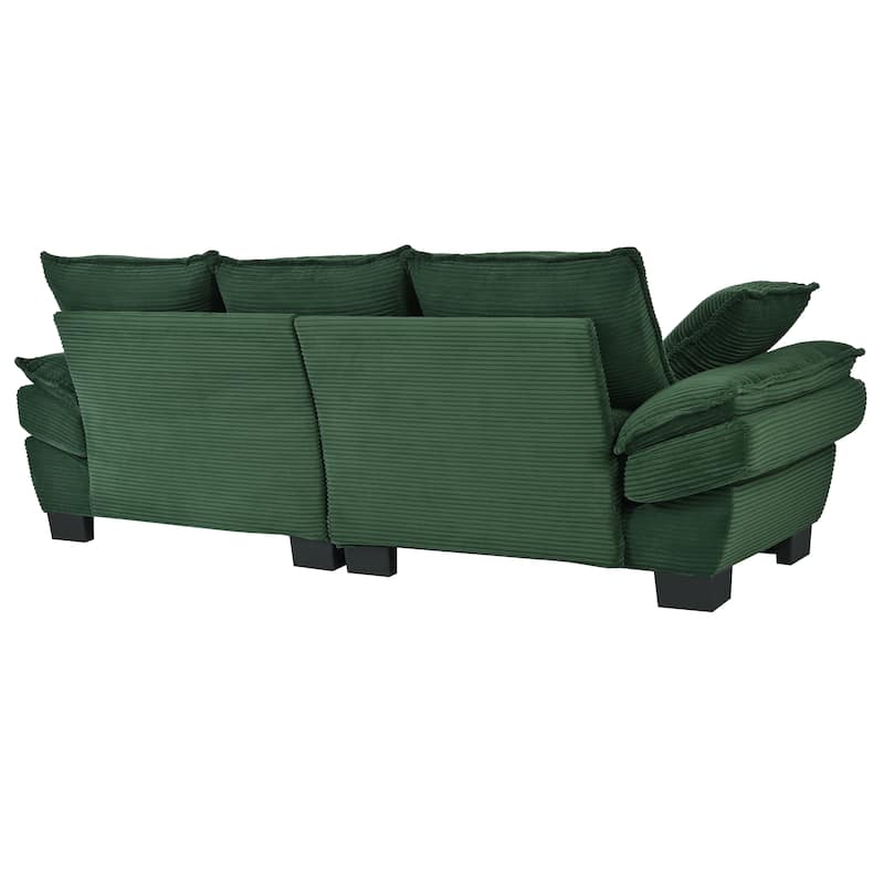85.4" Modern Curved Sofa, Back Upholstered Couch with 2 Decorative Throw Pillows, Corduroy Fabric Couch