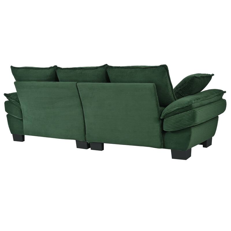 Corduroy Fabric Sofa with 2 Throw Pillows, Upholstered 2-Seater for Living Room