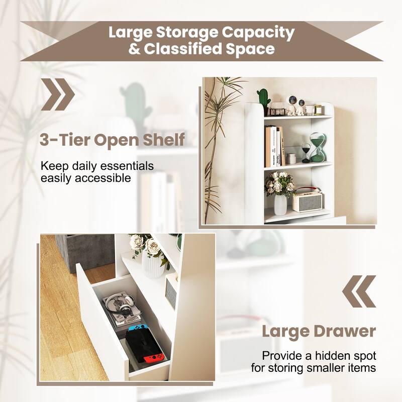 Gymax 2PCS Bookcase w/ Drawer 3-Tier Open Shelf Anti-Toppling Kits for