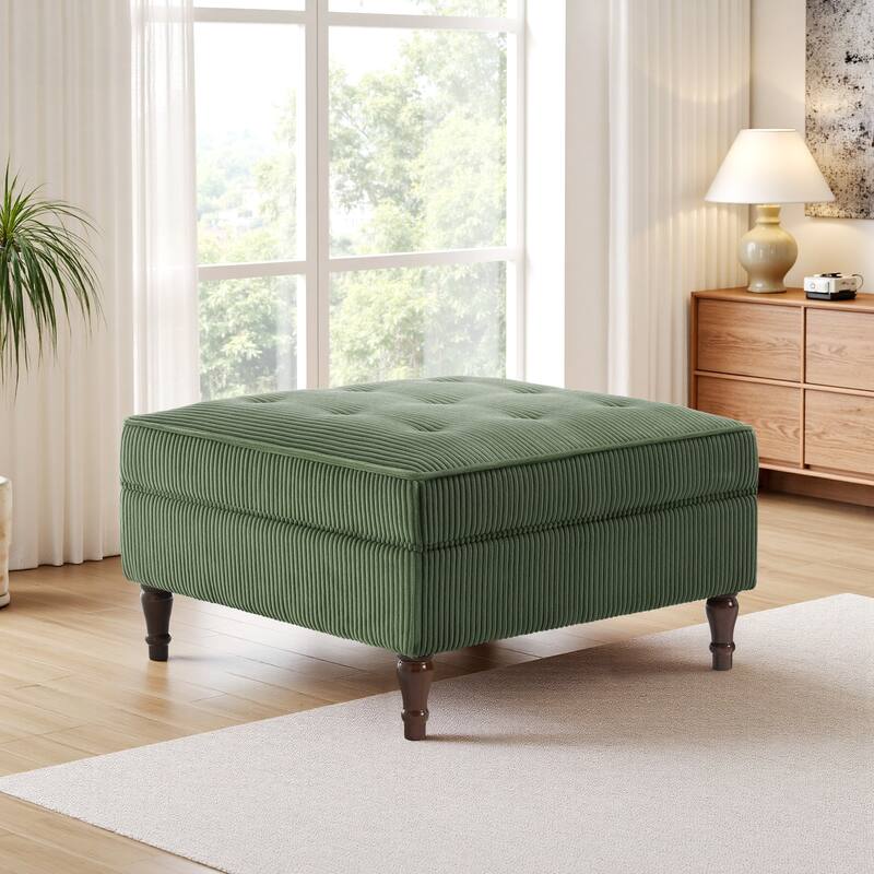 Corduroy Flip Top Dual-Use Storage Ottoman Coffee Table - Green
