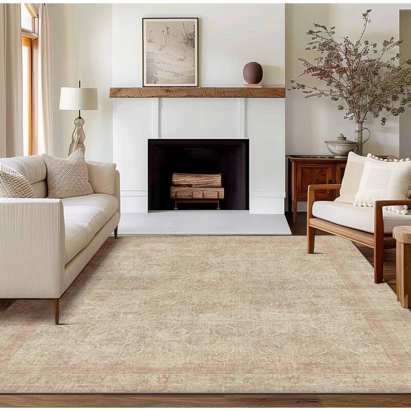 Mcow Machine Washable Boho Vintage Retro Floral Non Slip Rug - Pink - 6'X9' - Rectangle