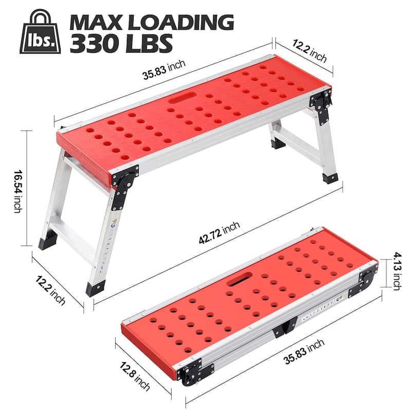 Folding Work Platform, Adjustable Step Ladder with Anti-Slip Feet Cover ...