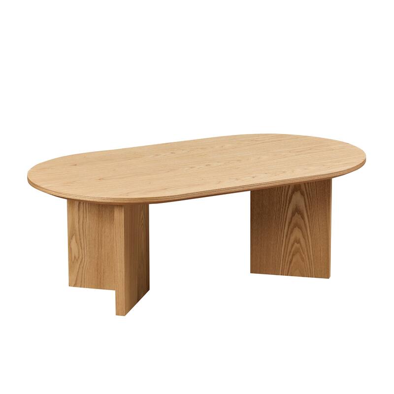 Length 39.37 Inch Modern Coffee Table,MDF Oval Coffee Table for Living Room,Small Coffee Table with Sturdy Pedestal - Oak