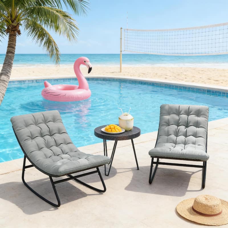 GDFStudio Outdoor Thorian Steel Mesh 2-Piece Rocking Chair Set with Cushions