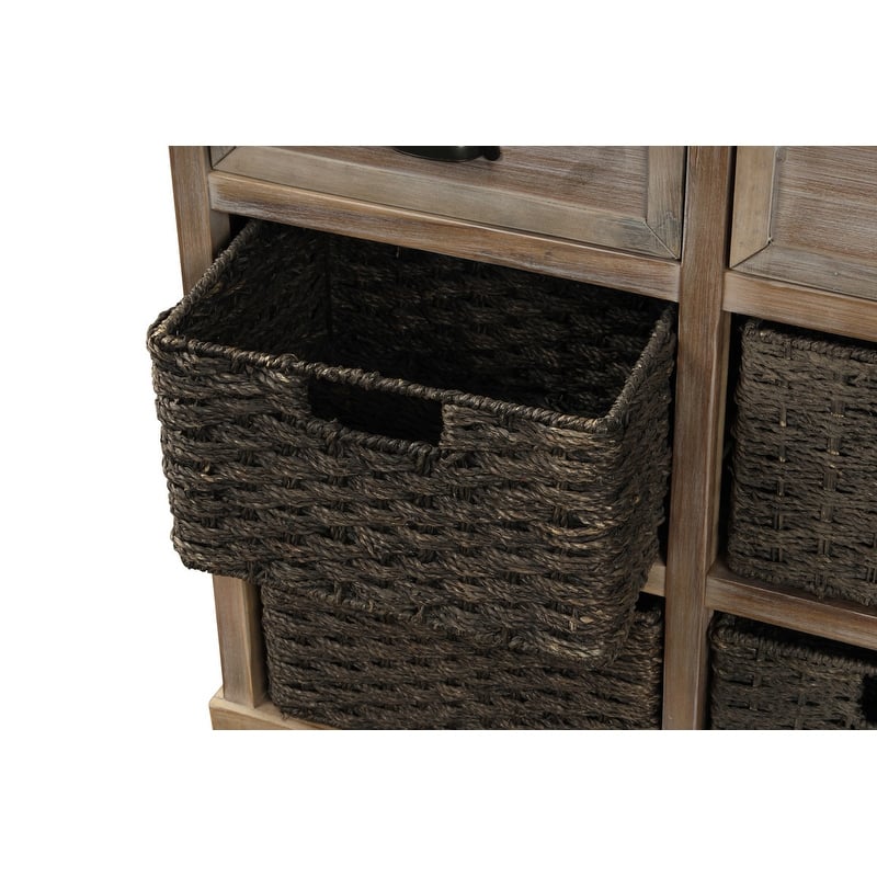 Rustic Acacia&Rattan Storage Cabinet-Farmhouse Style,No Assembly