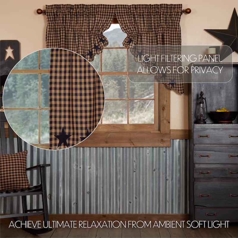 Primitive Kitchen Curtains VHC Star Prairie Swag Star Appliqued - Prairie Swag 36x36x18