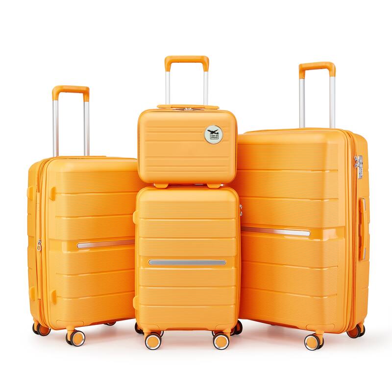 Luggage 4 Piece Sets, Expandable Carry On Luggage Set Hardshell PP, Suitcase Set with Wheels and Adjustable 3-level Handle - Orange
