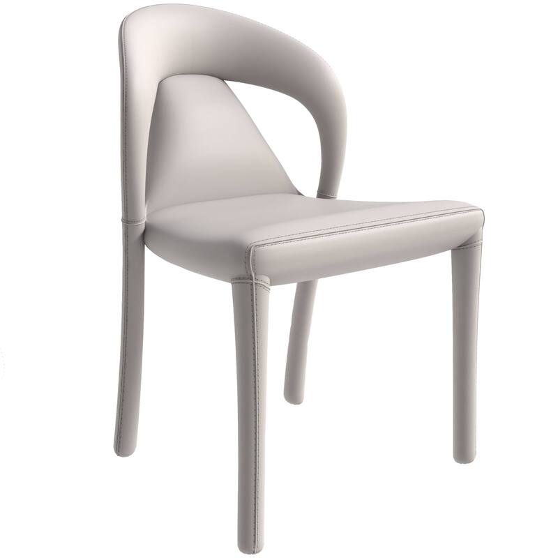 Solace Modern Dining Chair in Upholstered Leather with Steel Frame & Legs by LeisureMod - Light Grey