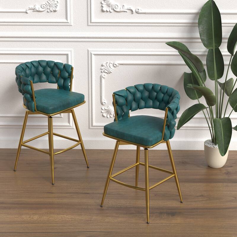 360 Swivel Upholstered Bar Chair Set of 2 - Blue PU