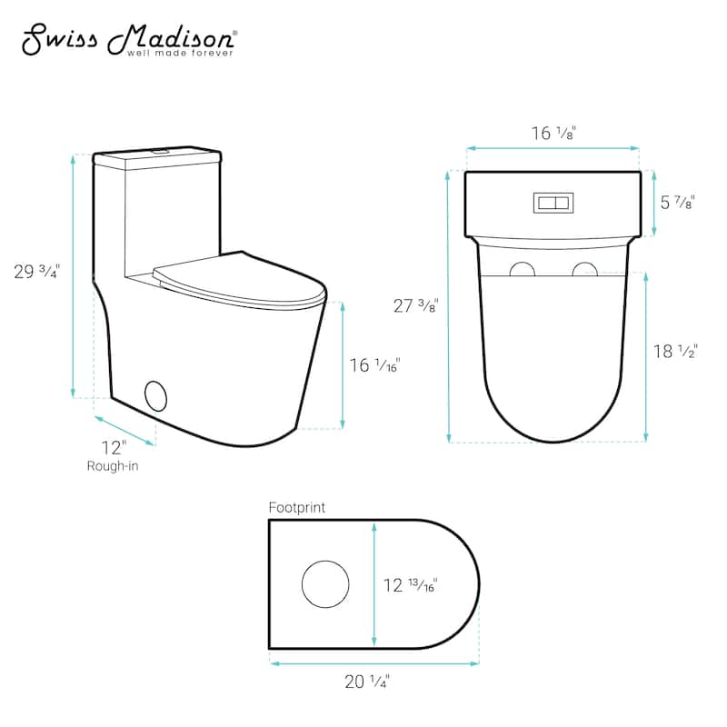 Antibes One Piece Elongated Dual Flush Toilet With 0.95/1.26 Gpf - 27.4" x 16.15" 16.05"