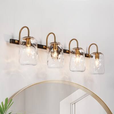 Mid-century Modern Gold 4-Light Bathroom Vanity Light Unique Glass Wall Sconces - L24"*W9.8"* H7.5"