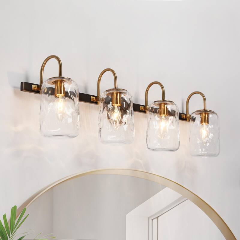 Modern Gold 2/4-Light Bathroom Vanity Lights Textured Glass Wall Sconces
