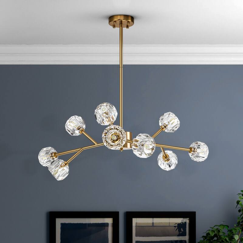 9/15/18-Light Modern Glam Gold Large Sputnik Cluster Crystal Globe Chandelier with Crystal Globe Shade
