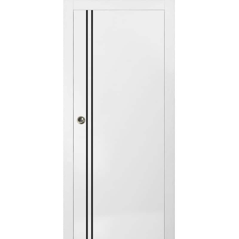 Solid French Door 28 x 80 Planum 0016 White Silk with| Bathroom - 24" x 84"