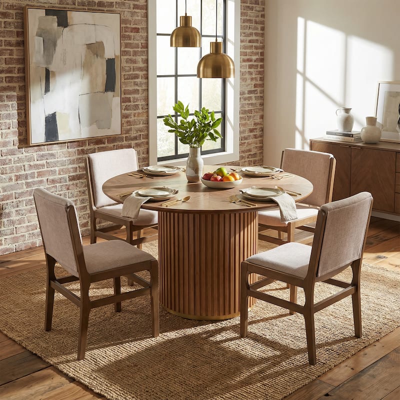 Christopher Knight Home - Mid-Century Modern 5-Piece Round Pedestal Dining Set with Upholstered Armless Dining Chairs