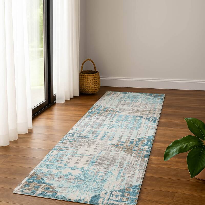 Premium Washable Super Soft Hatch Diamond Mayfield Rug - Teal - 2'3" x 7'6"