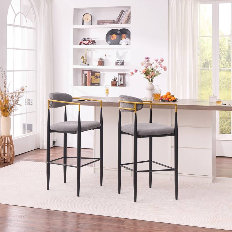 Modern Upholstered Bar Stool with Gold-Accented Armrests - 23" Seat Height,Ergonomic Design for Kitchen Island,2PCS/CTN