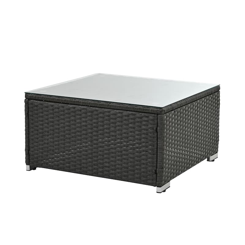 GDFStudio - Lisbon 7-Piece Outdoor PE Rattan Patio Set with Cushions and Square Tempered Glass Table, Seats 6