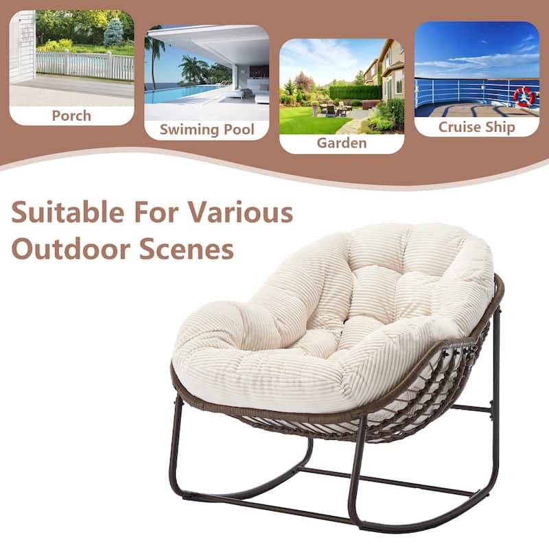 Outdoor Rattan Rocker Recliner Chair With Polyester Padded Cushion