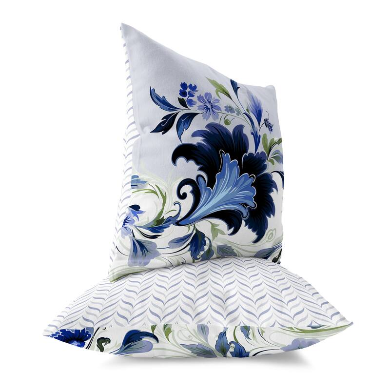 Blue And Green Damask Hue Indoor/Outdoor Throw Pillow Zipper