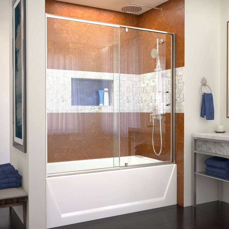 Flex 56-60 in. W x 58 in. H Semi-Frameless Pivot Tub Door - Brushed Nickel