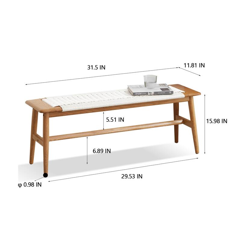 31.5" Benches with Oak Frame and Woven Cane Seat