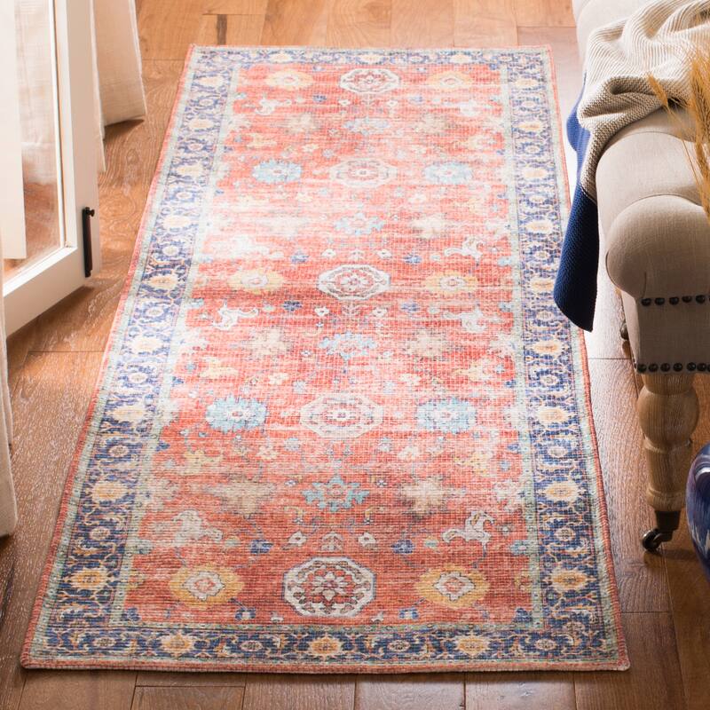 SAFAVIEH Handmade Saffron Joselyn Modern Tribal Cotton Rug - 2'3" x 8' Runner - Rust/Navy